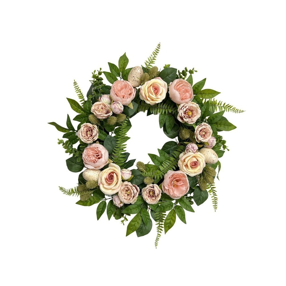 My Texas House 22" Easter Wreath –‎ Peonies & Speckled Eggs